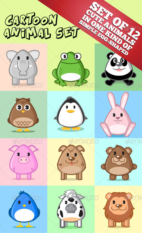 Cartoon Animal Set, Vectors | GraphicRiver