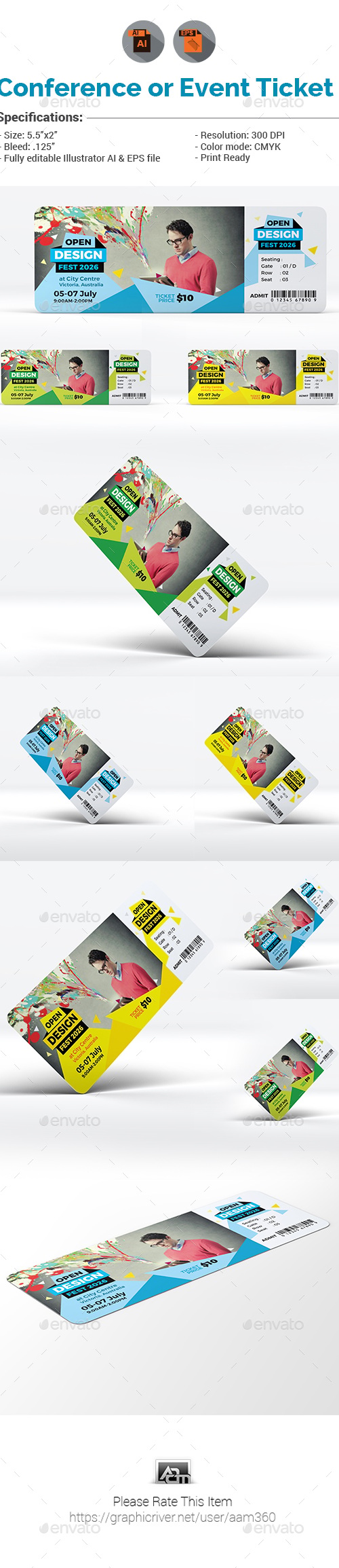 Conference or Event Ticket Template, Print Templates | GraphicRiver