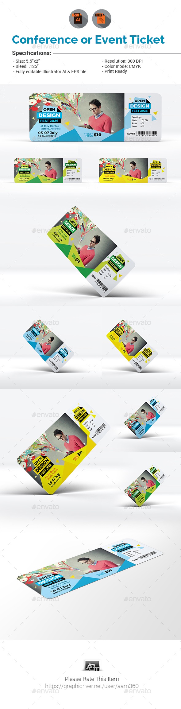 Conference or Event Ticket Template, Print Templates | GraphicRiver