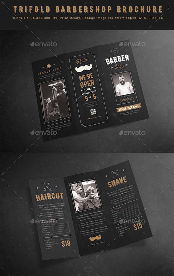 Blackboard Trifold Barbershop Brochure, Print Templates | GraphicRiver