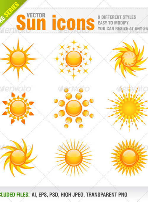 Sun icons, Vectors | GraphicRiver