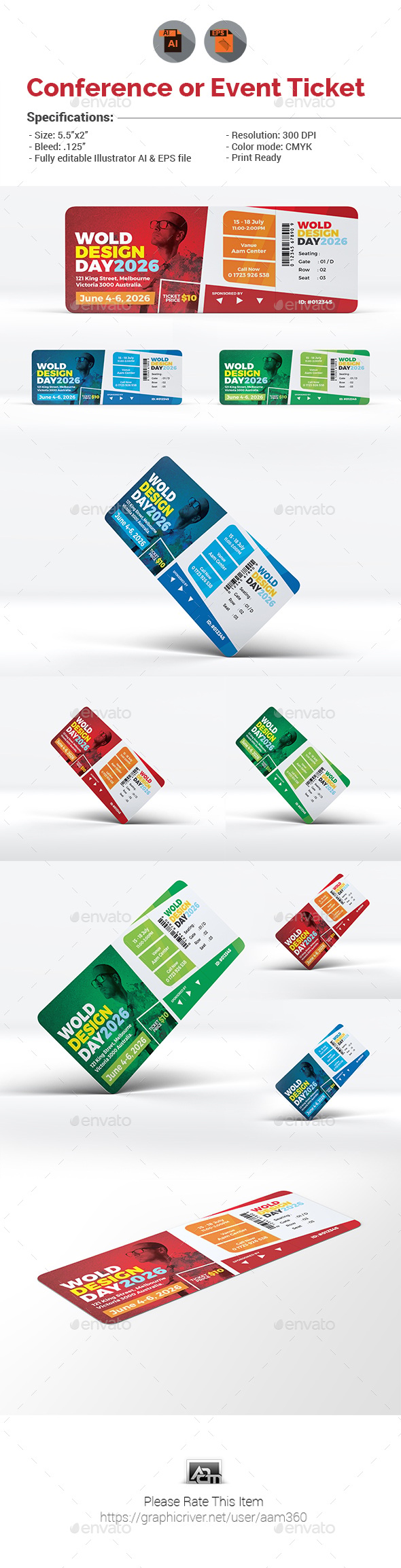 Conference / Event Ticket Template, Print Templates | GraphicRiver