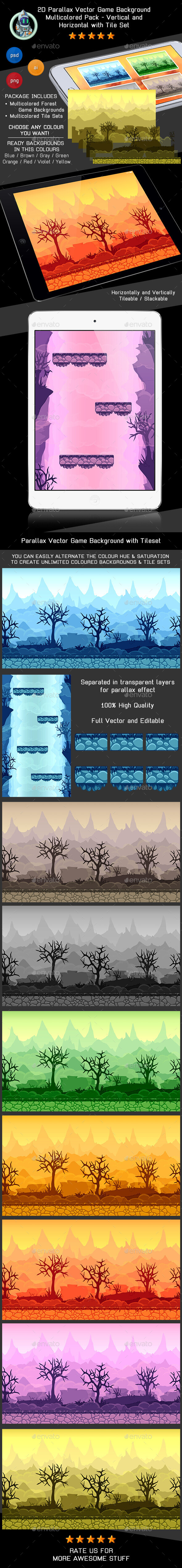 Parallax Vector Game Background with Tileset - Vertical & Horizontal - Backgrounds Game Assets