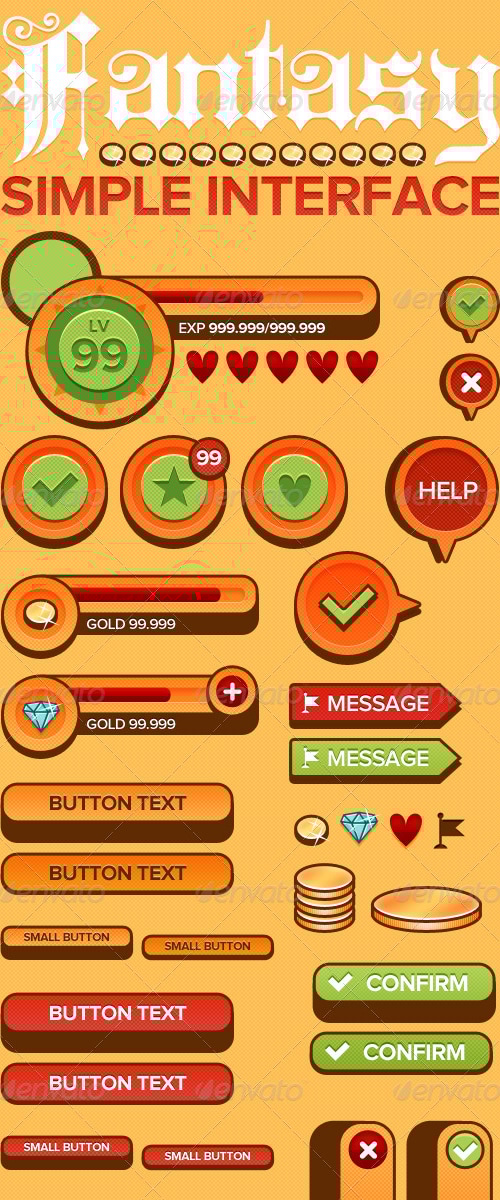 Simple Fantasy Interface GUI, Web Elements | GraphicRiver
