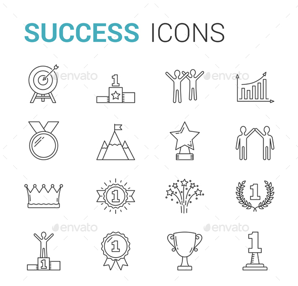 Success Line Icons, Icons | GraphicRiver