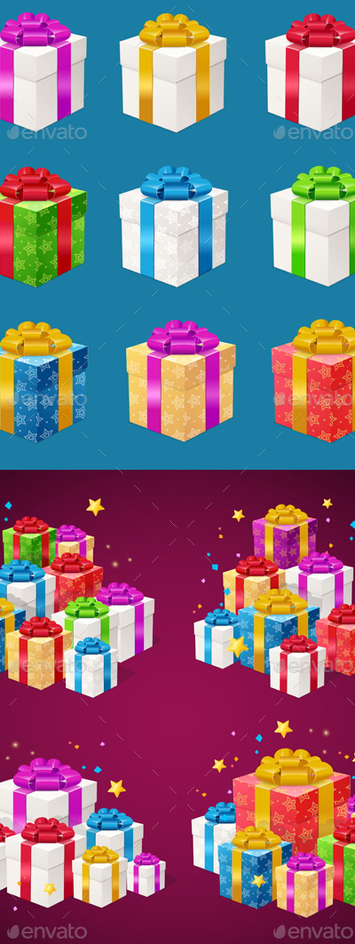 Detailed Present Boxes Piles Set, Vectors | GraphicRiver
