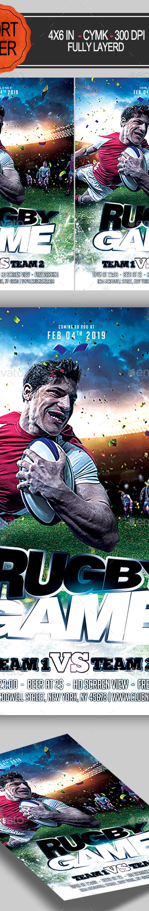 Rugby Game Flyer, Print Templates | GraphicRiver