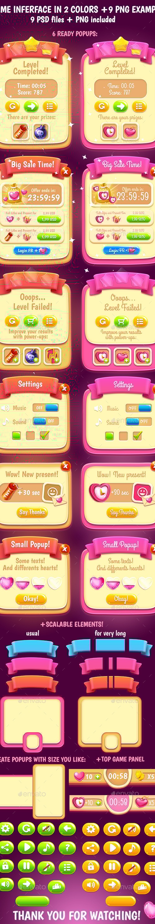 Game Interface in 2 Styles with 9 Slice Elements, Game Assets ...
