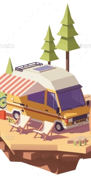 Vector Low Poly RV Camper Van, Vectors | GraphicRiver