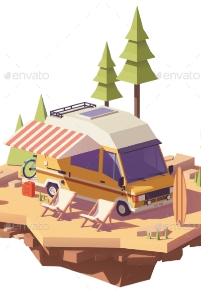 Vector Low Poly RV Camper Van, Vectors | GraphicRiver