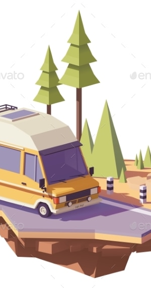 Vector Low Poly RV Camper Van, Vectors | GraphicRiver