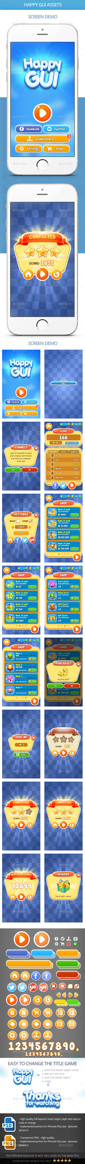 Happy GUI Assets, Game Assets | GraphicRiver