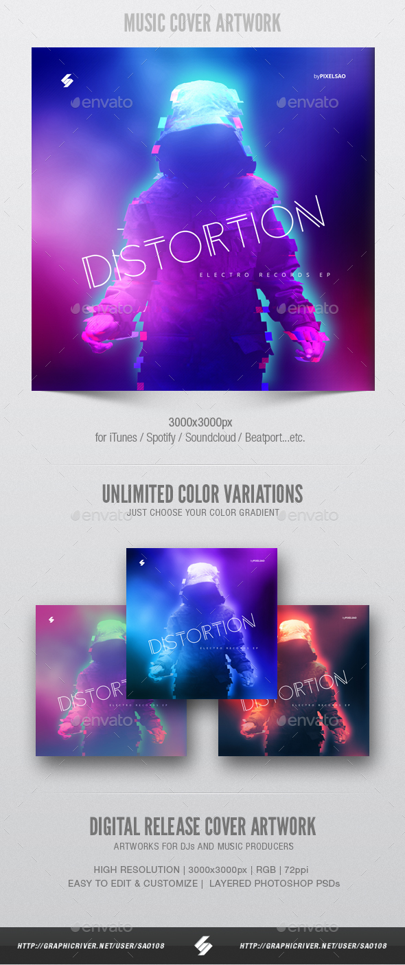 Distortion - Music Album Cover Artwork Template, Web Elements ...