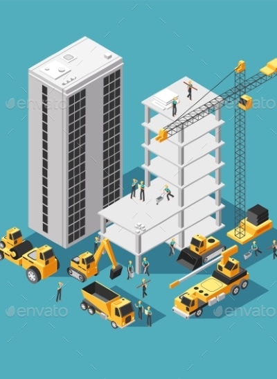 Building Construction Vector 3d Isometric Concept, Vectors | GraphicRiver