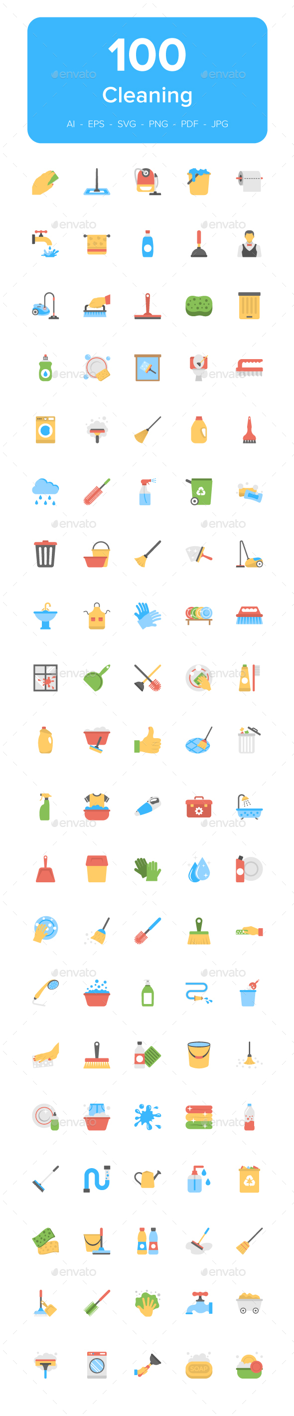 Cleaning Equipment and Accessories, Icons | GraphicRiver
