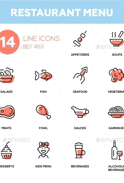 Restaurant Menu - Line Design Icons Set, Icons | GraphicRiver