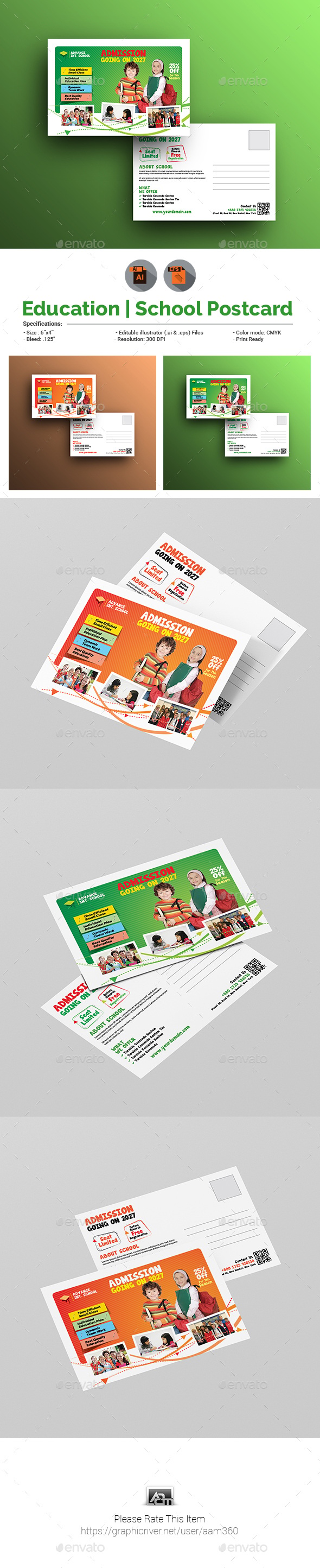 Junior School Postcard Template, Print Templates | GraphicRiver