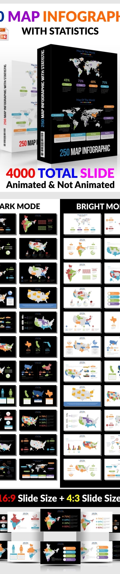 250 Map Infographic With Statistics, Presentation Templates | GraphicRiver