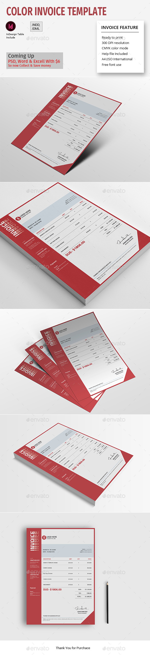 Color Invoice Template, Print Templates | GraphicRiver