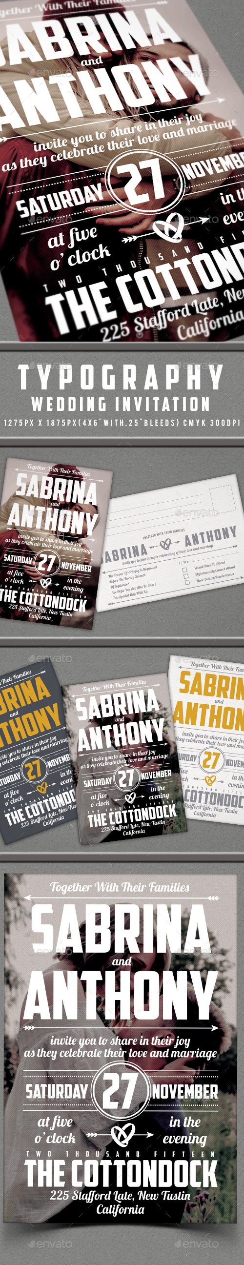 Typography Wedding Invitation, Print Templates | GraphicRiver