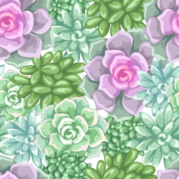 Seamless Pattern with Succulents., Vectors | GraphicRiver