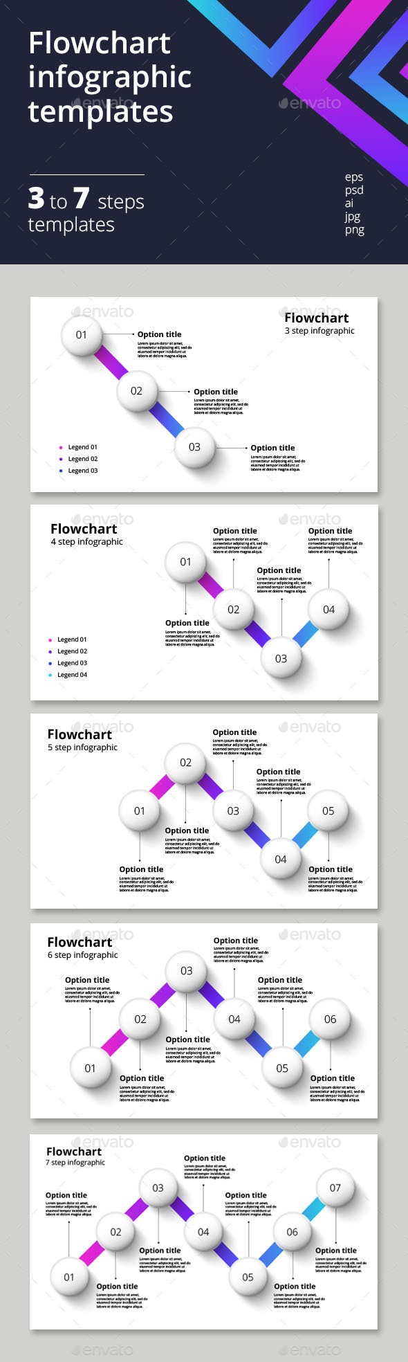 3-7 step flowchart infographics, Infographics | GraphicRiver