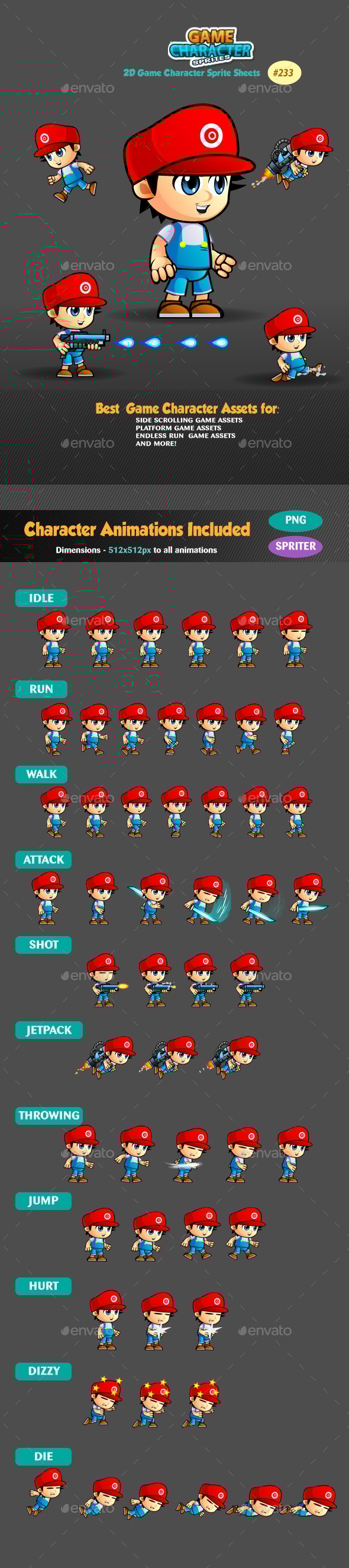 2D Game Character Sprites 233, Game Assets | GraphicRiver