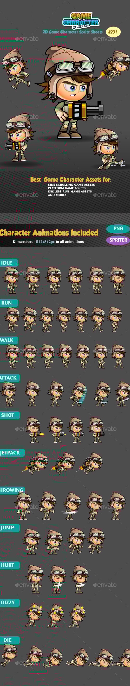 2D Game Character Sprites 231, Game Assets | GraphicRiver
