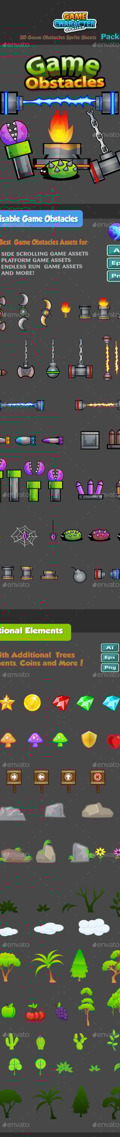 2D Game Obstacles Trees and Elements Pack02, Game Assets | GraphicRiver