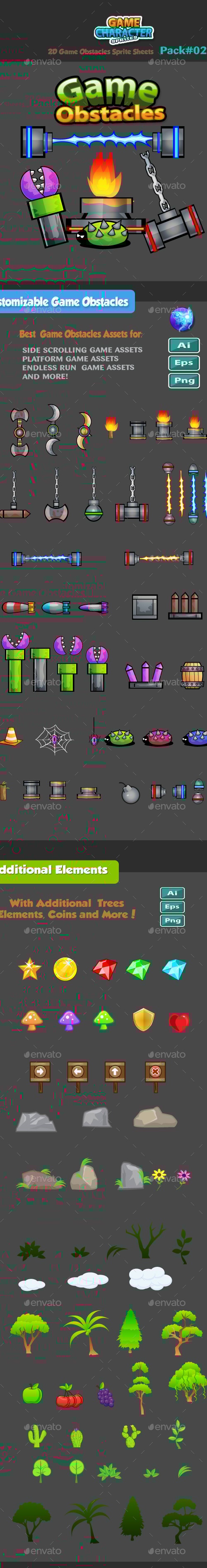 2D Game Obstacles Trees and Elements Pack02, Game Assets | GraphicRiver