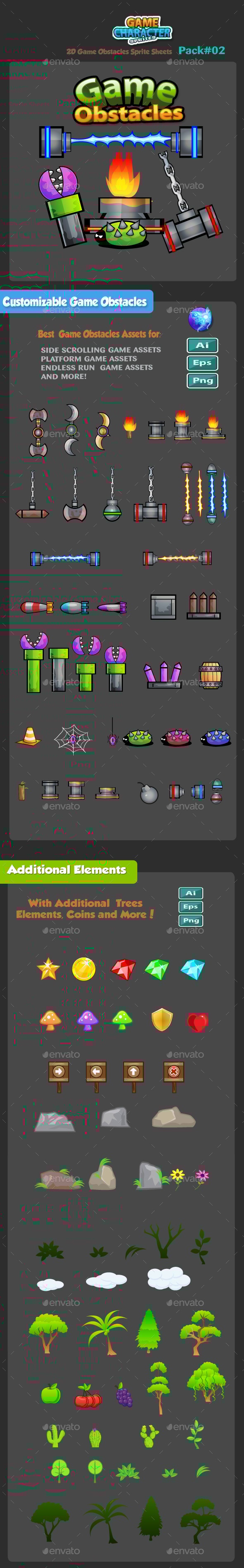 2D Game Obstacles Trees and Elements Pack02, Game Assets | GraphicRiver