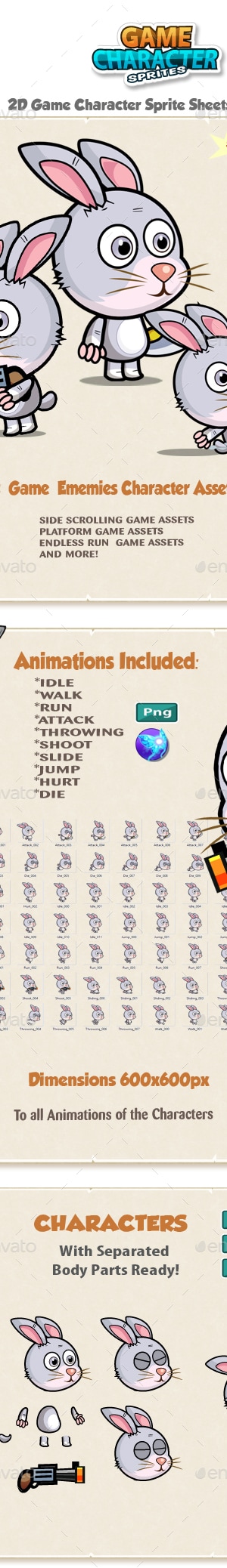 Rabbit 2D Game Character Sprites 163, Game Assets | GraphicRiver