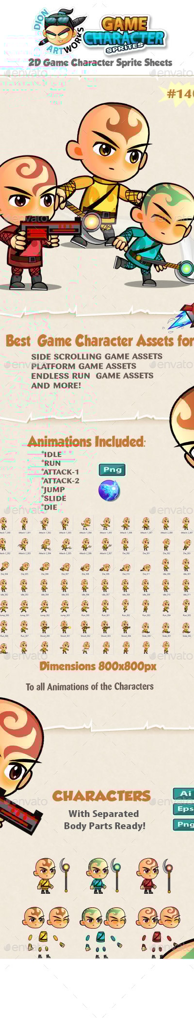 2D Game Character Sprites 140, Game Assets | GraphicRiver