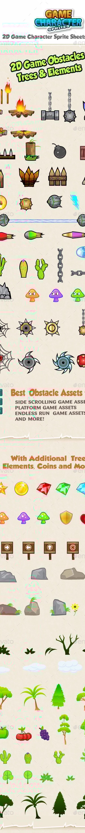 2D Game Obstacles, Trees & Elements, Game Assets | GraphicRiver