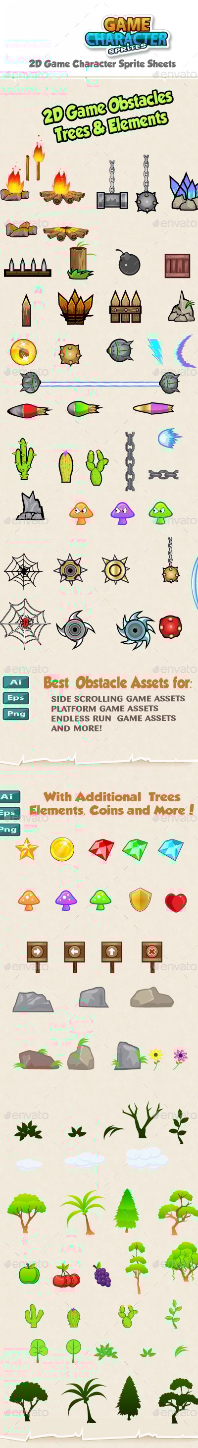 2D Game Obstacles, Trees & Elements, Game Assets | GraphicRiver