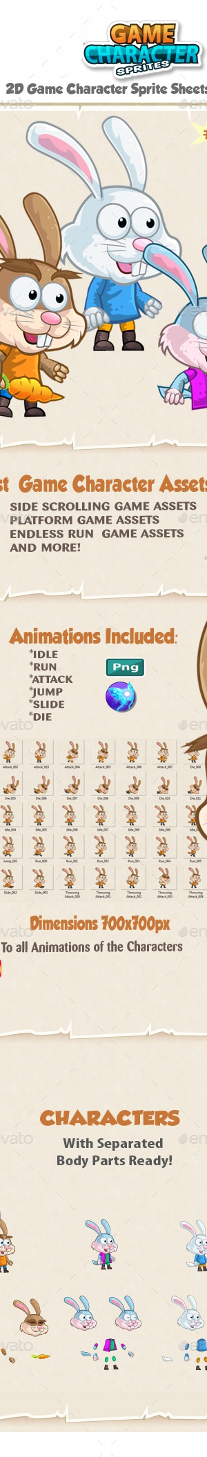 Rabbit 2D Game Character Sprites 110, Game Assets | GraphicRiver