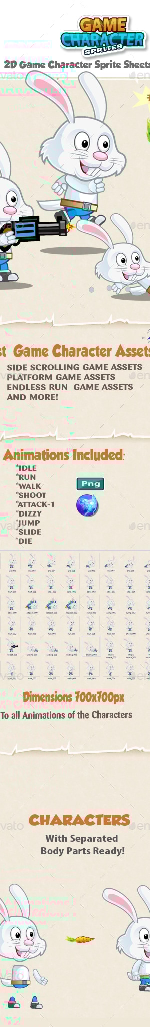 Rabbit 2D Game Character Sprites 46, Game Assets | GraphicRiver