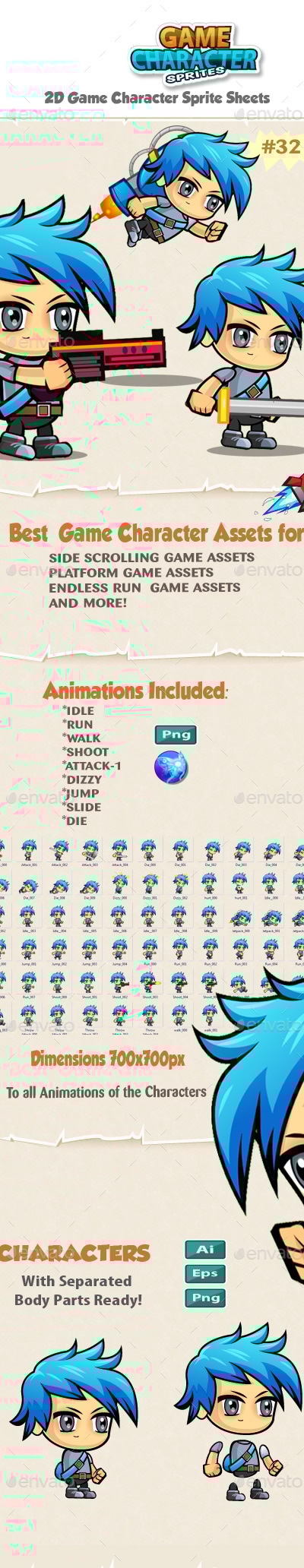 2D Game Character Sprites 32, Game Assets | GraphicRiver