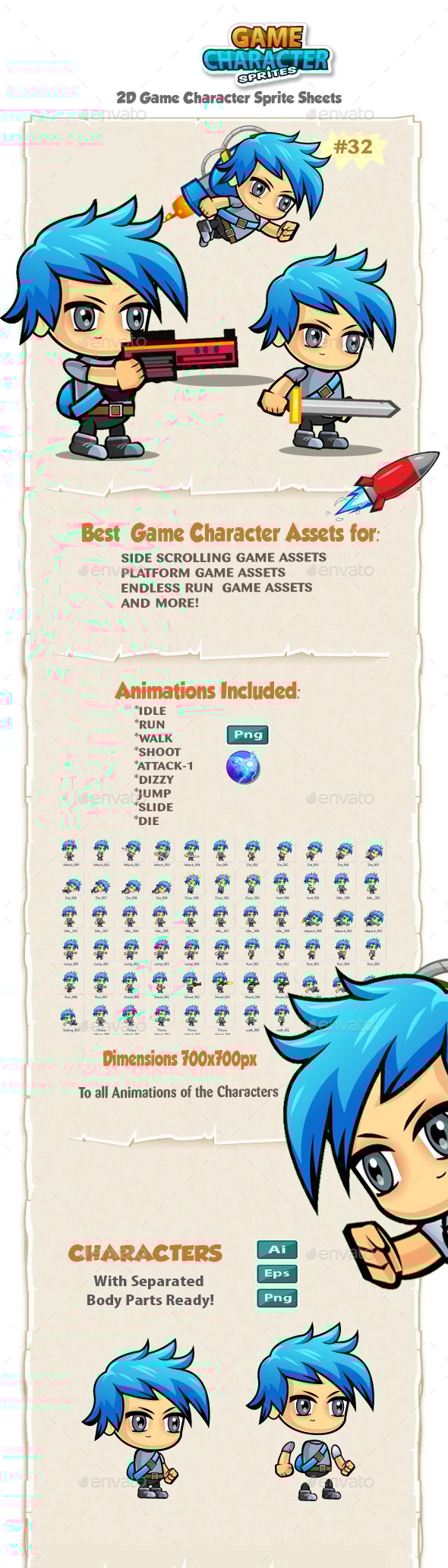 2D Game Character Sprites 32, Game Assets | GraphicRiver