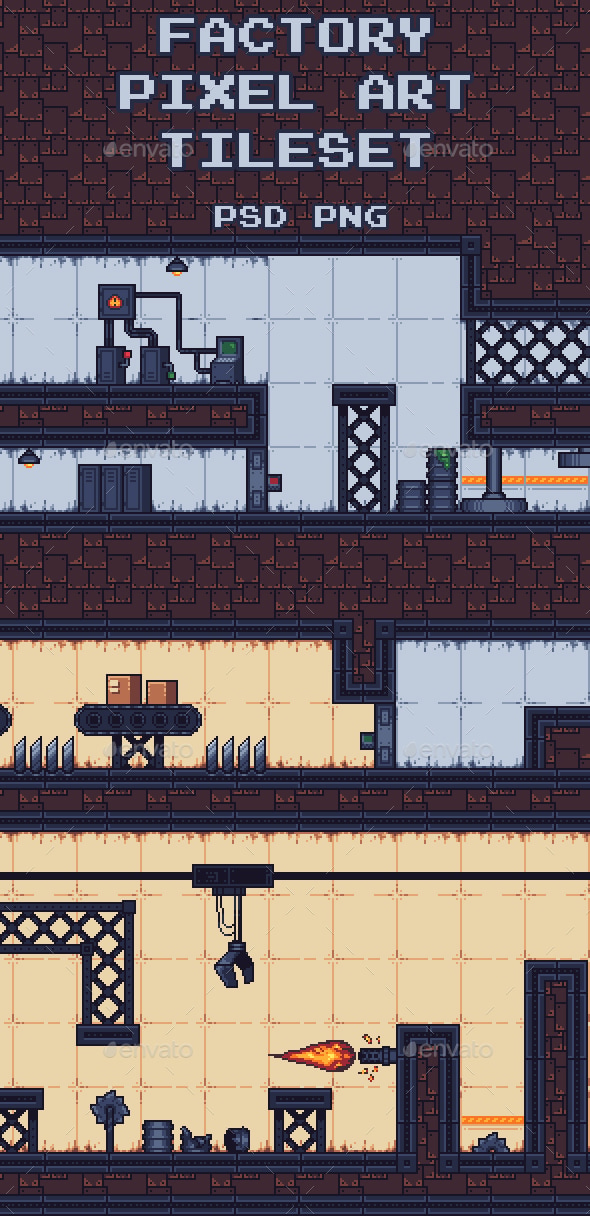 Factory Pixel Art Tileset, Game Assets | GraphicRiver