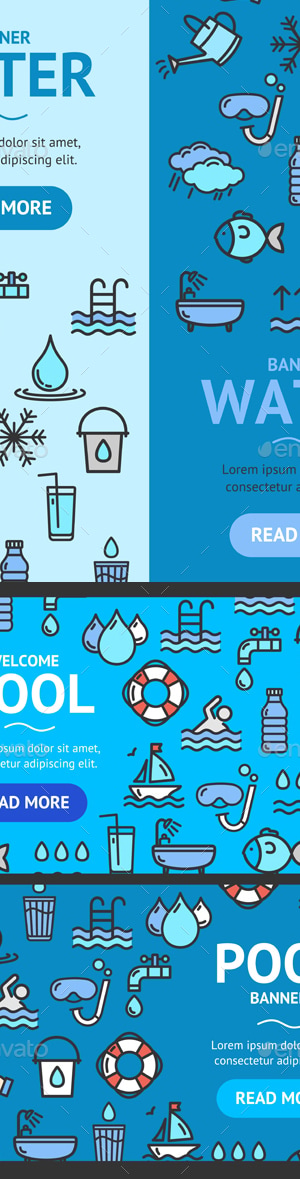 Pool and Water Signs Banner Set. Vector, Vectors | GraphicRiver