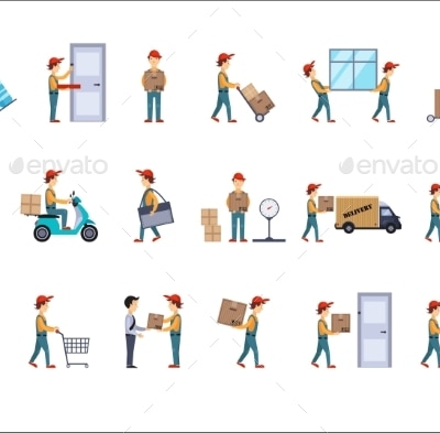 Flat Vector Set of Illustrations for Delivery, Vectors | GraphicRiver