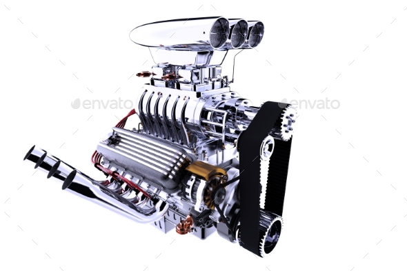 Hot Rod Engine Isolated. 3D Render, Graphics | GraphicRiver
