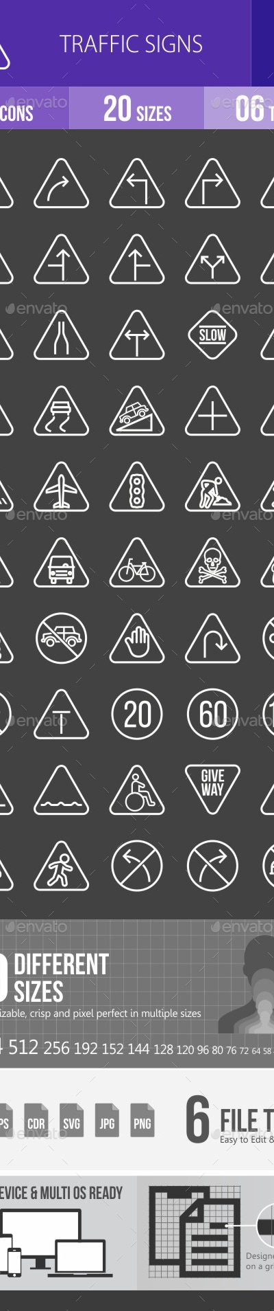 Traffic Signs Line Inverted Icons, Icons | GraphicRiver