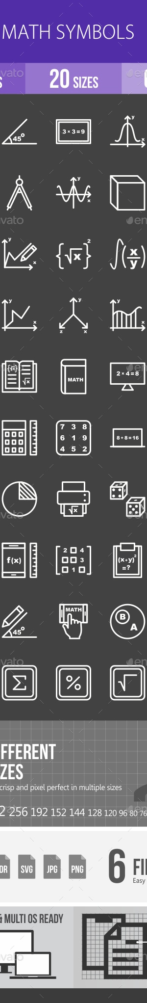 Math Symbols Line Inverted Icons, Icons | GraphicRiver