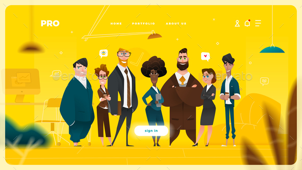 Main Page Web Design with Business Cartoon Characters, Vectors ...