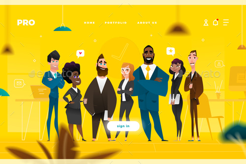 Main Page Web Design with Business Cartoon Characters, Vectors ...