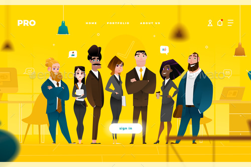 Main Page Web Design with Business Cartoon Characters, Vectors ...