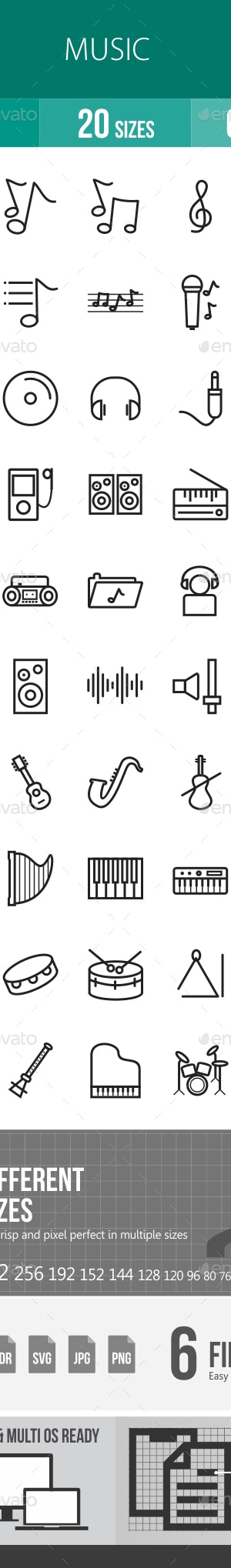 Music Line Icons, Icons | GraphicRiver