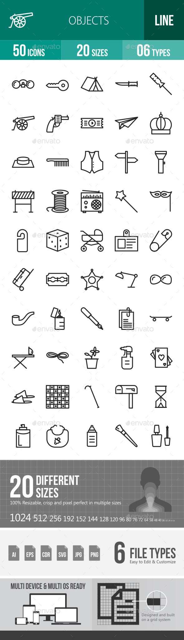 Objects Line Icons, Icons | GraphicRiver